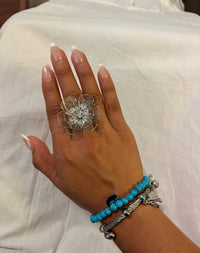 Floral statement ring in 304 stainless steel with PVD coating